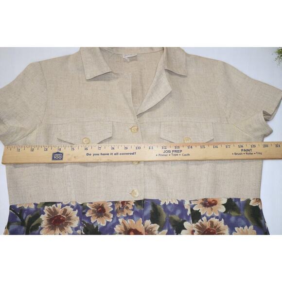 Vintage Frederick’s of Hollywood Linen Look Sunflower Floral Button Front Dress - Picture 12 of 14